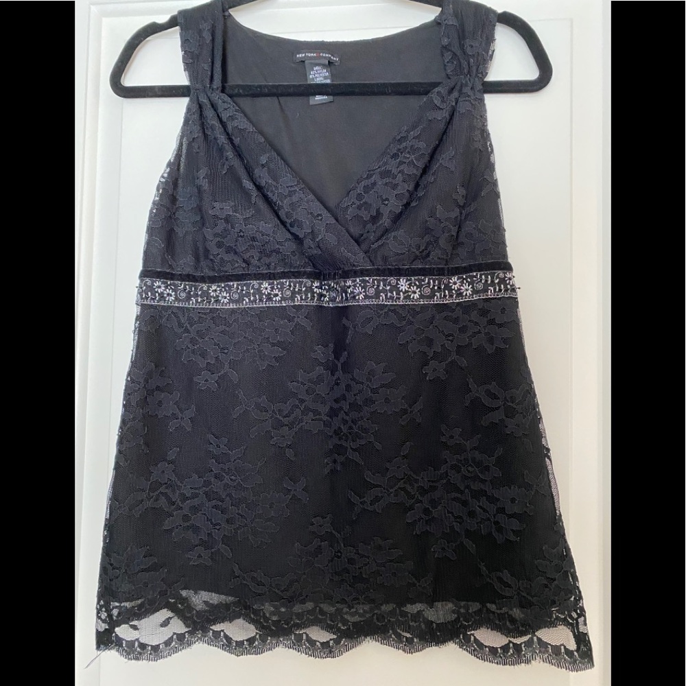 New York & Company Lace and Beaded Dress Top in Size Small